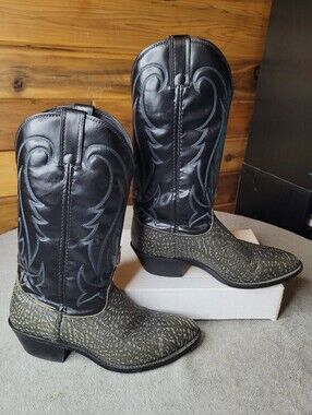 Laredo Boots Mens 10 EE Black Gray Embroidered Western Cowboy Mid Calf 2760